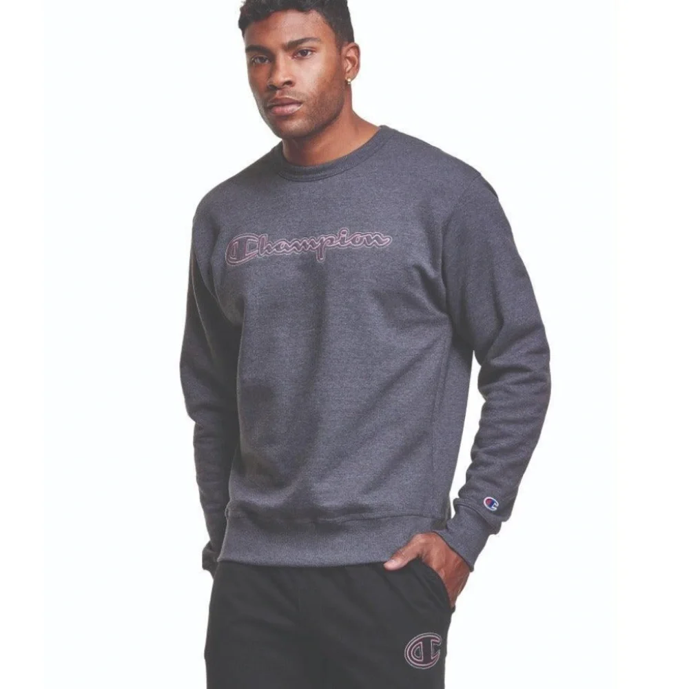 NWT Champion Power Blend Grey Graphic Long Sleeve Crewneck Size 2XL